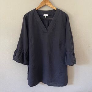 Kj Brand Linen Bell Sleeve Navy Blue Top Size 18-20
